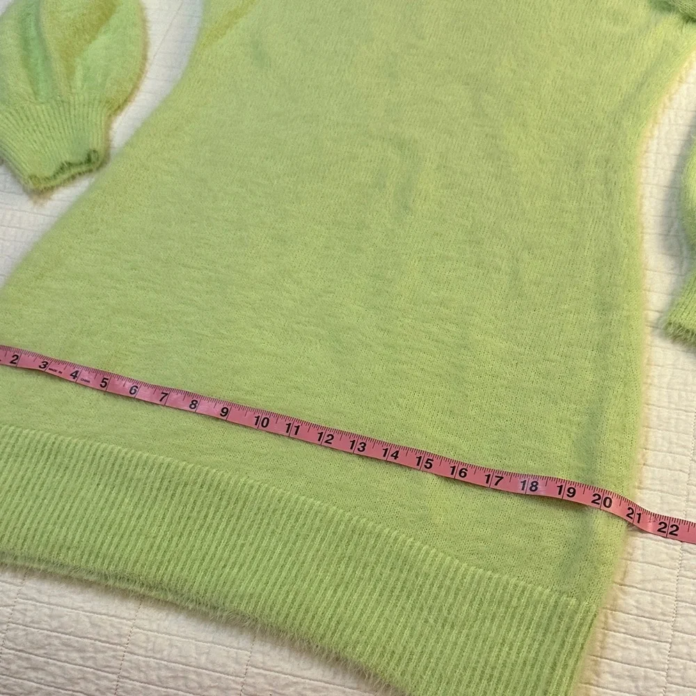 Bardot Knit Sweater Dress XL Fuzzy Lime Green Balloon Sleeve Bodycon Mini Cozy